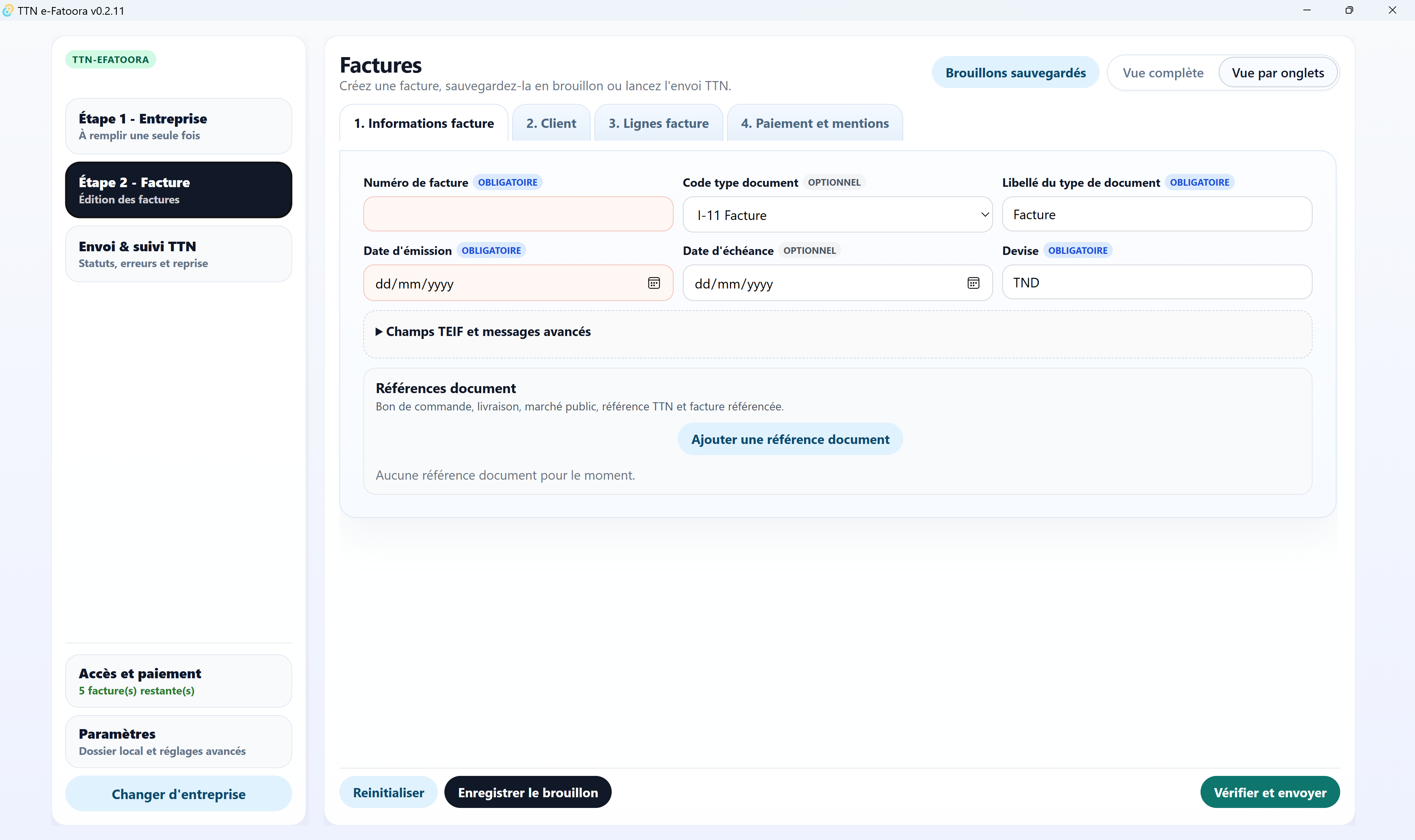Invoice information block in TTN e-Fatoora
